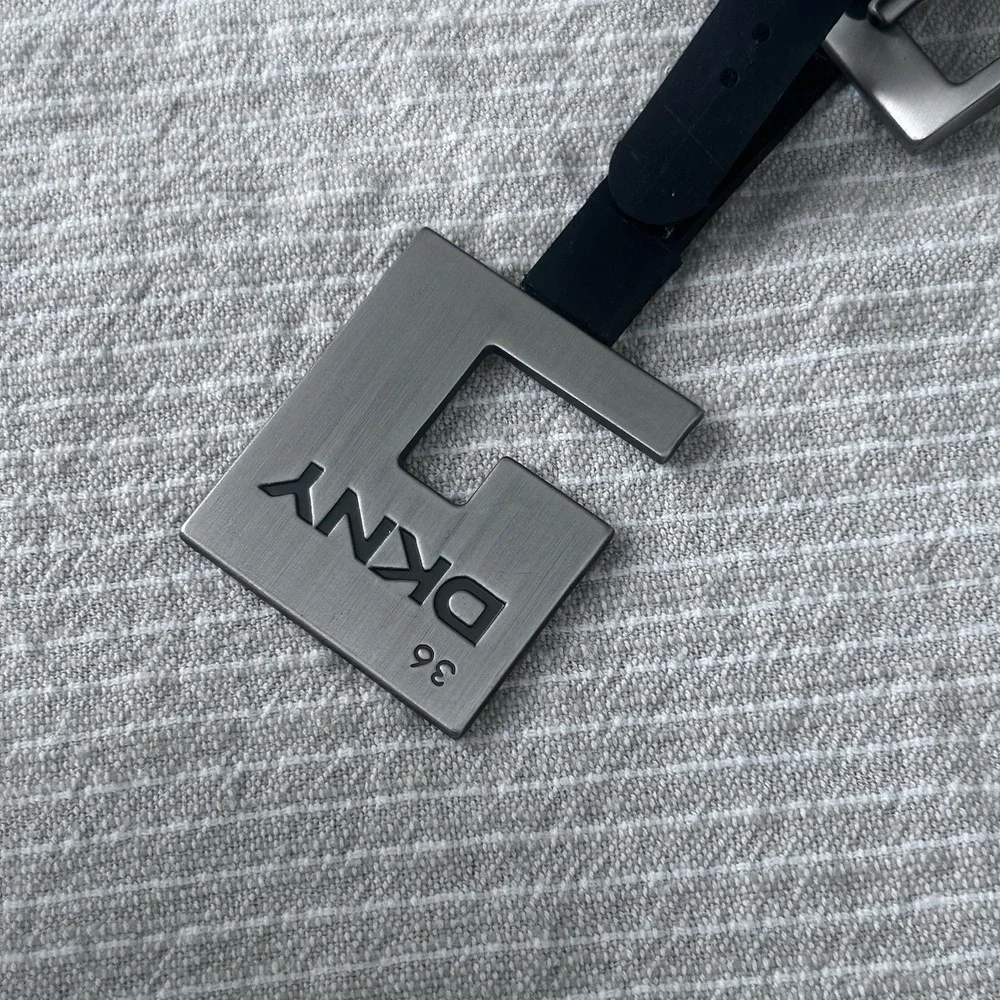 NWT DKNY Black Full Grain Leather Belt Silver Buckle Size 36